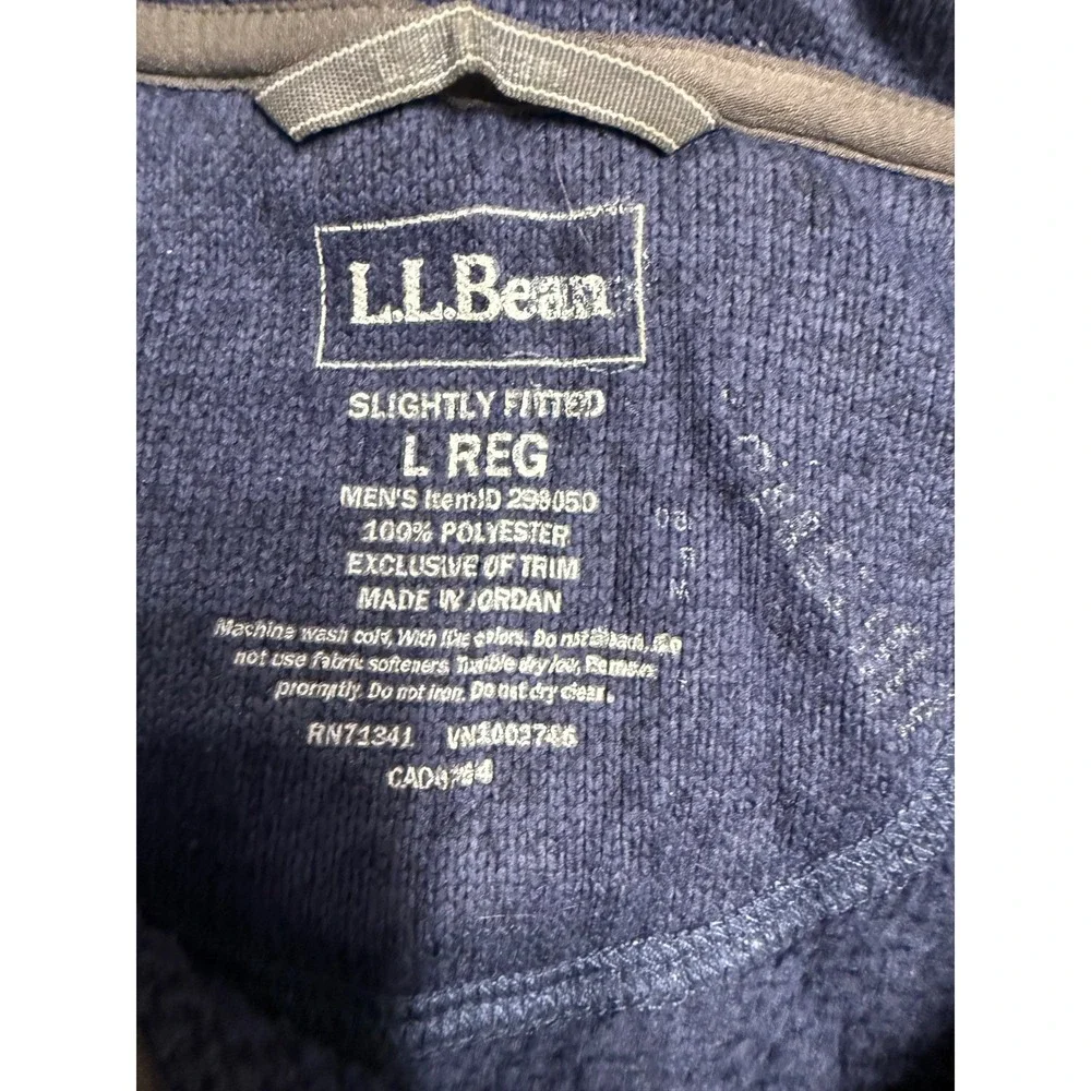 LL Bean Sweater Fleece Pullover Mens Large Blue Snap Neck 293050 Heathered Knit